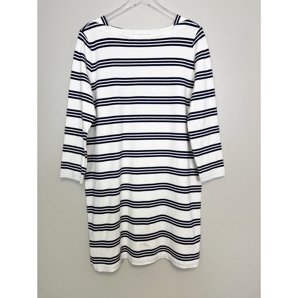Vineyard Vines White Navy Striped 3/4 Sleeve Cotton Preppy Dress Size Large